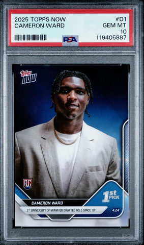 Graded 2025 Topps Now Cam Ward #D1 Rookie RC Football Card PSA 10 Gem Mint (ONLINE ORDER ONLY)