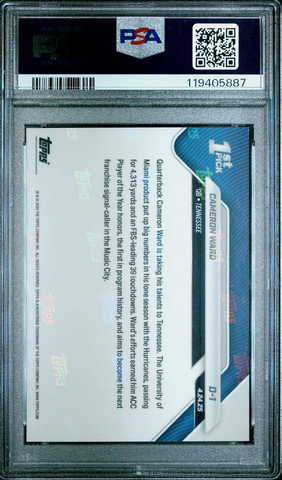 Graded 2025 Topps Now Cam Ward #D1 Rookie RC Football Card PSA 10 Gem Mint (ONLINE ORDER ONLY)
