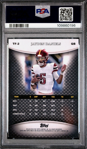Graded 2024 Topps Finest Jayden Daniels #TF2 Teams Finest Rookie RC Football Card PSA 10 Gem Mint (ONLINE ORDER ONLY)