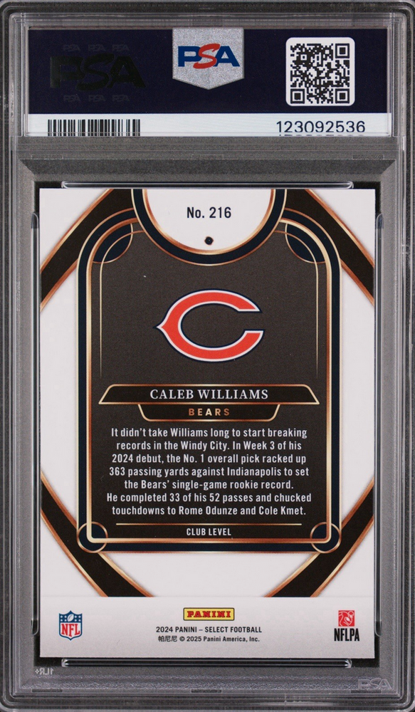 Graded 2024 Panini Select Caleb Williams #216 Rookie RC Football Card PSA 10 Gem Mint (ONLINE ORDER ONLY)
