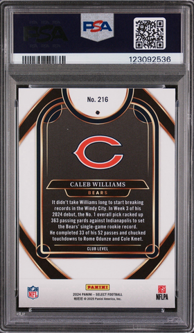 Graded 2024 Panini Select Caleb Williams #216 Rookie RC Football Card PSA 10 Gem Mint (ONLINE ORDER ONLY)
