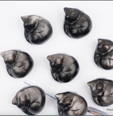 3 cm Sleepy Silver Obsidian Cat Sculpture, Mini Black Cat, Black Crystal Cat, Cat Lover Gift (ONLINE ORDER ONLY)