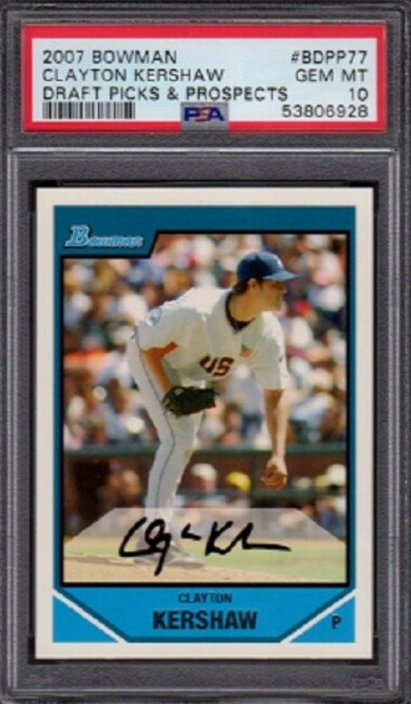 Graded 2007 Topps Bowman Clayton Kershaw #BDPP77 Draft Picks & Prospects Rookie RC Baseball Card PSA 10 Gem Mint (ONLINE ORDER ONLY)