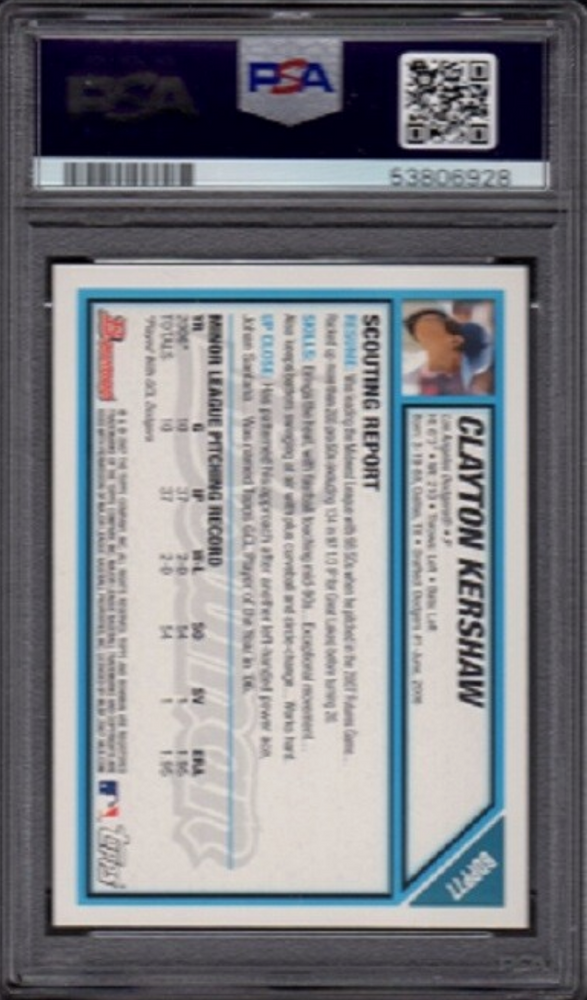 Graded 2007 Topps Bowman Clayton Kershaw #BDPP77 Draft Picks & Prospects Rookie RC Baseball Card PSA 10 Gem Mint (ONLINE ORDER ONLY)