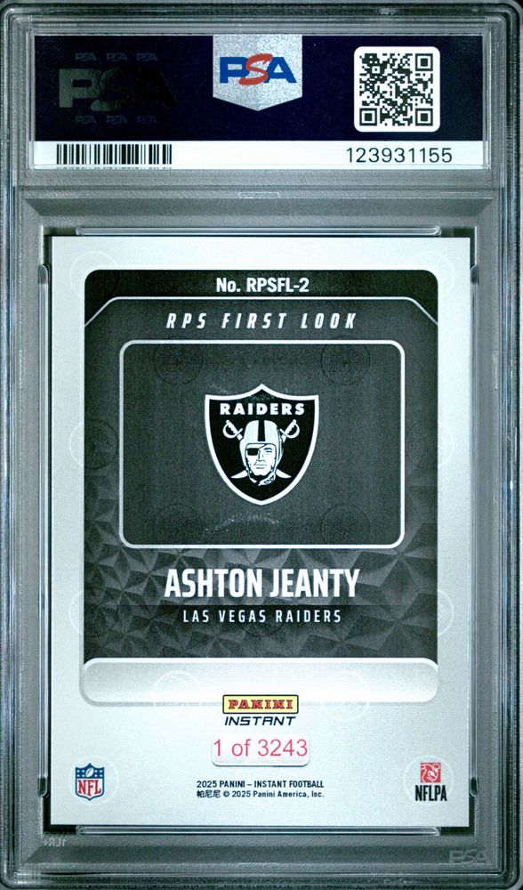 Graded 2025 Panini Instant Ashton Jeanty #RPSFL2 RPS First Look Rookie RC Football Card PSA 9 Mint (ONLINE ORDER ONLY)