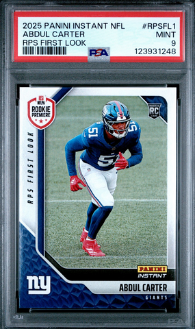 Graded 2025 Panini Instant Abdul Carter #RPSFL1 RPS First Look Rookie RC Football Card PSA 9 Mint (ONLINE ORDER ONLY)