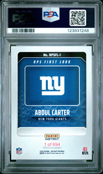 Graded 2025 Panini Instant Abdul Carter #RPSFL1 RPS First Look Rookie RC Football Card PSA 9 Mint (ONLINE ORDER ONLY)