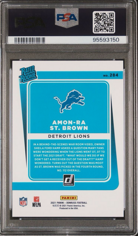 Graded 2021 Panini Donruss Amon-Ra St. Brown #284 Rookie RC Football Card PSA 9 Mint (ONLINE ORDER ONLY)