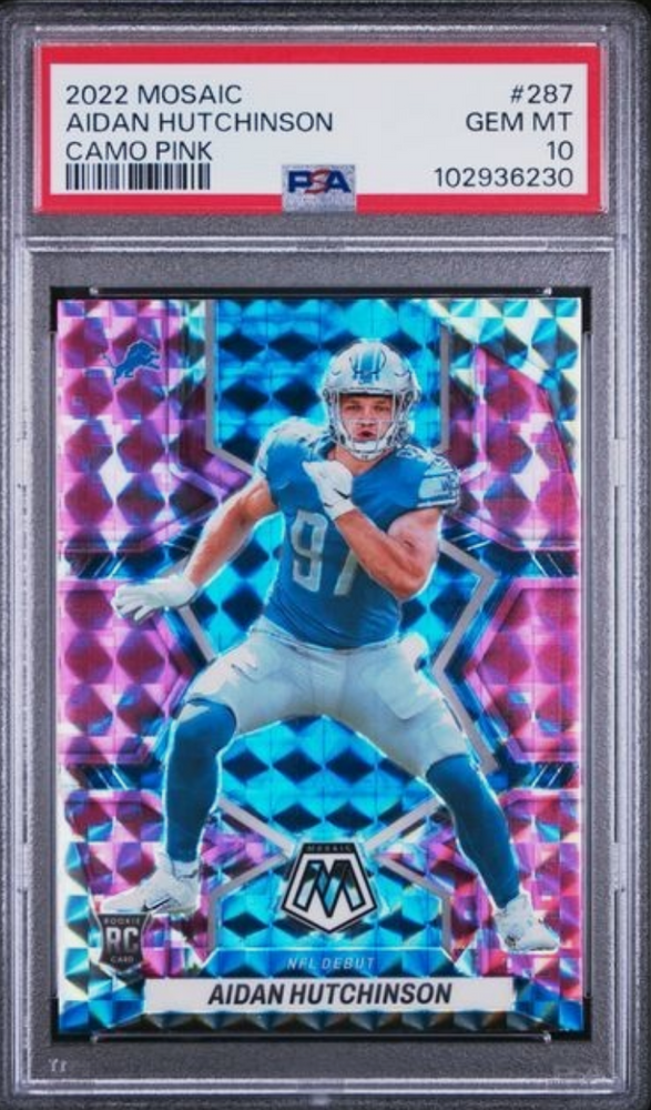 Graded 2022 Panini Mosaic Aidan Hutchinson #287 Camo Pink Rookie RC Football Card PSA 10 (ONLINE ORDER ONLY)
