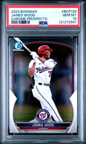 Graded 2023 Topps Bowman James Wood #BCP129 Chrome Prospects Rookie RC Baseball Card PSA 10 Gem Mint (ONLINE ORDER ONLY)