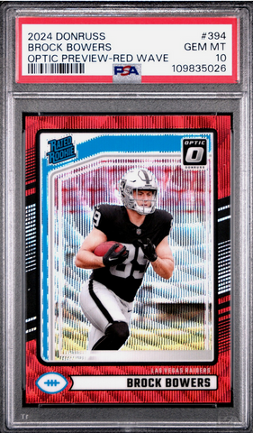 Graded 2024 Panini Donruss Brock Bowers #394 Optic Preview Red Wave Rookie RC Football Card PSA 10 Gem Mint (ONLINE ORDER ONLY)