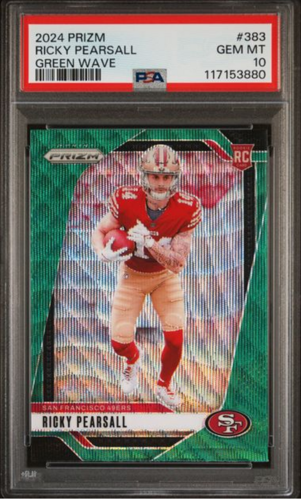 Graded 2024 Panini Prizm Ricky Pearsall #383 Green Wave Rookie RC Football Card PSA 10 Gem Mint (ONLINE ORDER ONLY)