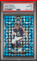 Graded 2024 Panini Mosaic Rome Odunze #309 Reactive Blue Rookie RC Football Card PSA 10 Gem Mint (ONLINE ORDER ONLY)