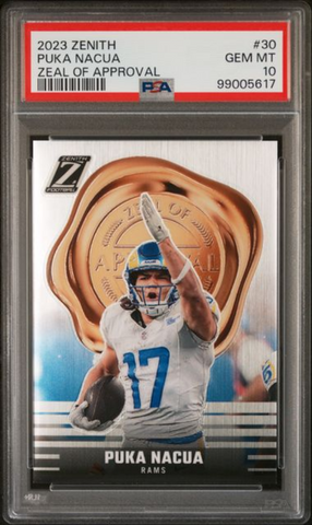 Graded 2023 Panini Zenith Puka Nacua #30 Zeal of Approval Rookie RC Football Card PSA 10 Gem Mint (ONLINE ORDER ONLY)