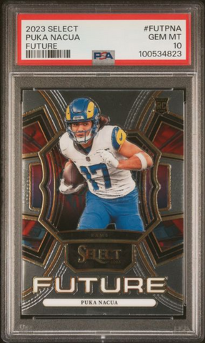 Graded 2023 Panini Select Puka Nacua #FUTPNA Future Rookie RC Football Card PSA 10 Gem Mint (ONLINE ORDER ONLY)