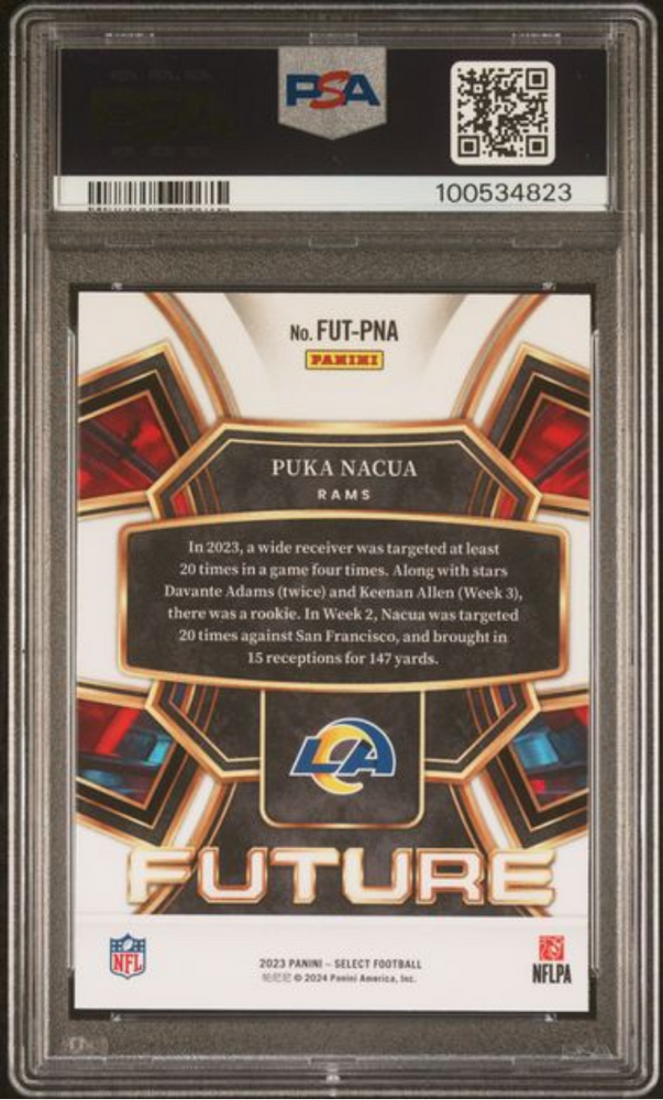 Graded 2023 Panini Select Puka Nacua #FUTPNA Future Rookie RC Football Card PSA 10 Gem Mint (ONLINE ORDER ONLY)