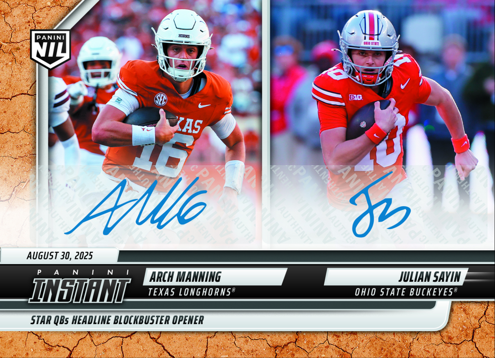 2025 Panini Instant Arch Manning/Julian Sayin #AMJSA Earth Auto /25 Rookie RC Football Card (ONLINE ORDER ONLY)