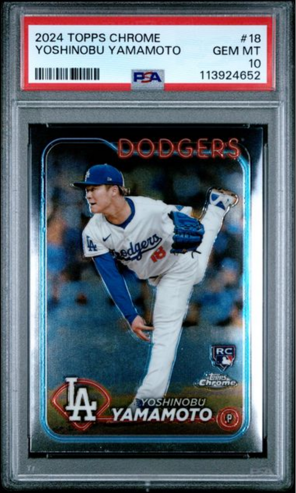 Graded 2024 Topps Chrome Yoshinobu Yamamoto #18 Rookie RC Baseball Card PSA 10 Gem Mint (ONLINE ORDER ONLY)