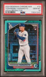 Graded 2024 Topps Bowman Chrome Mega Box Yoshinobu Yamamoto #73 Aqua Refractor Rookie RC Baseball Card PSA 10 Gem Mint (ONLINE ORDER ONLY)