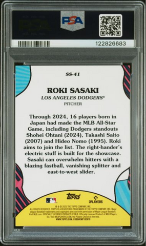 Graded 2025 Topps Roki Sasaki #SS41 Summer Superstars Rookie RC Baseball Card PSA 10 Gem Mint (ONLINE ORDER ONLY)