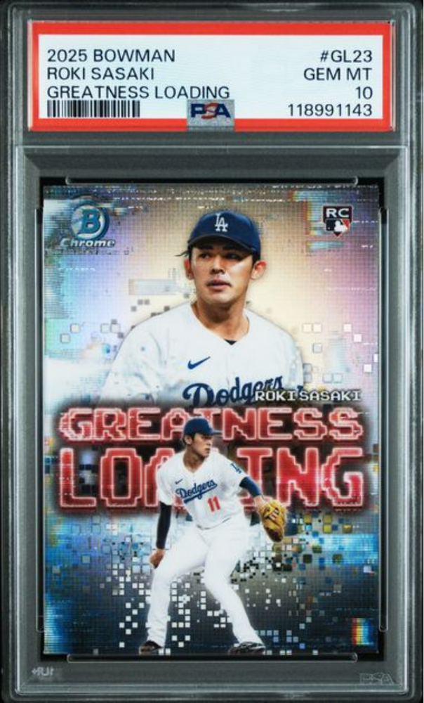 Graded 2025 Topps Bowman Roki Sasaki #GL23 Greatness Loading Rookie RC Baseball Card PSA 10 Gem Mint (ONLINE ORDER ONLY)