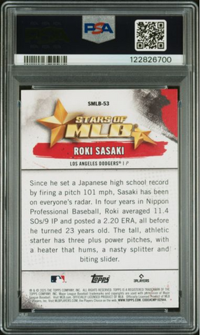 Graded 2025 Topps Roki Sasaki #SMLB53 Stars of MLB Rookie RC Baseball Card PSA 10 Gem Mint (ONLINE ORDER ONLY)