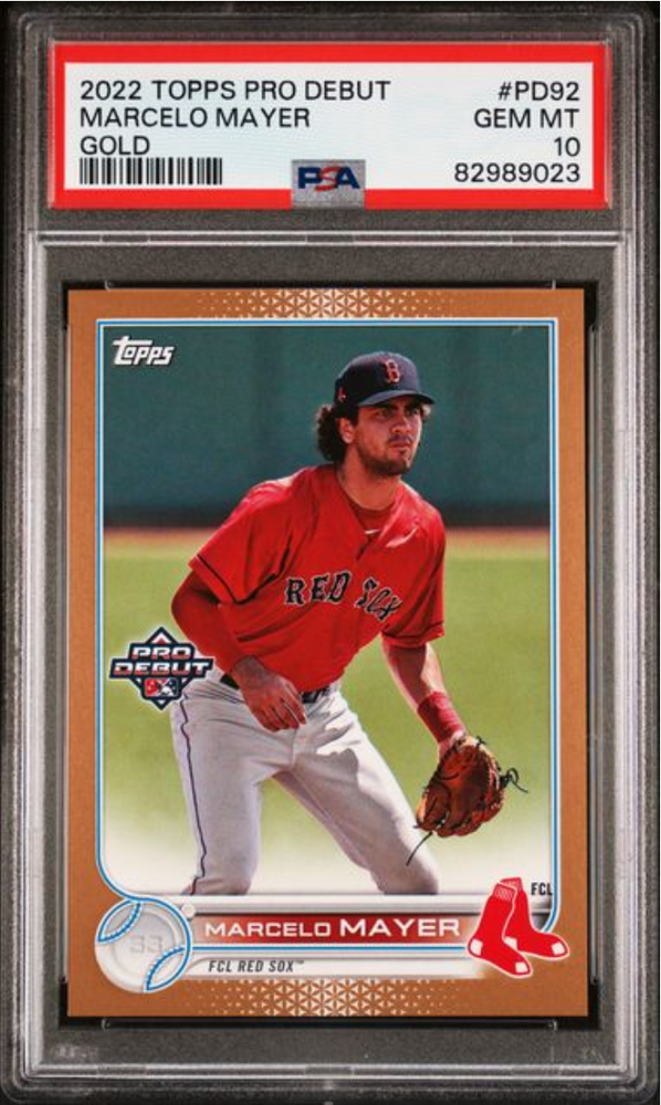 Graded 2022 Topps Pro Debut Marcelo Mayer #PD92 Gold /50 Rookie RC Baseball Card PSA 10 Gem Mint (ONLINE ORDER ONLY)