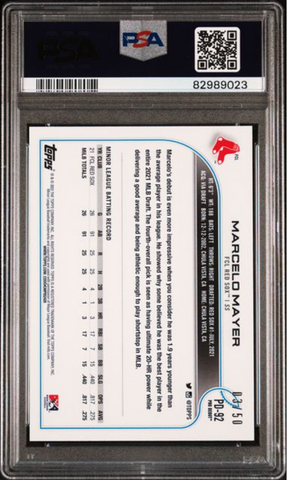 Graded 2022 Topps Pro Debut Marcelo Mayer #PD92 Gold /50 Rookie RC Baseball Card PSA 10 Gem Mint (ONLINE ORDER ONLY)