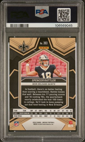 Graded 2024 Panini Mosaic Spencer Rattler #393 Rookie RC Football Card PSA 10 Gem Mint (ONLINE ORDER ONLY)