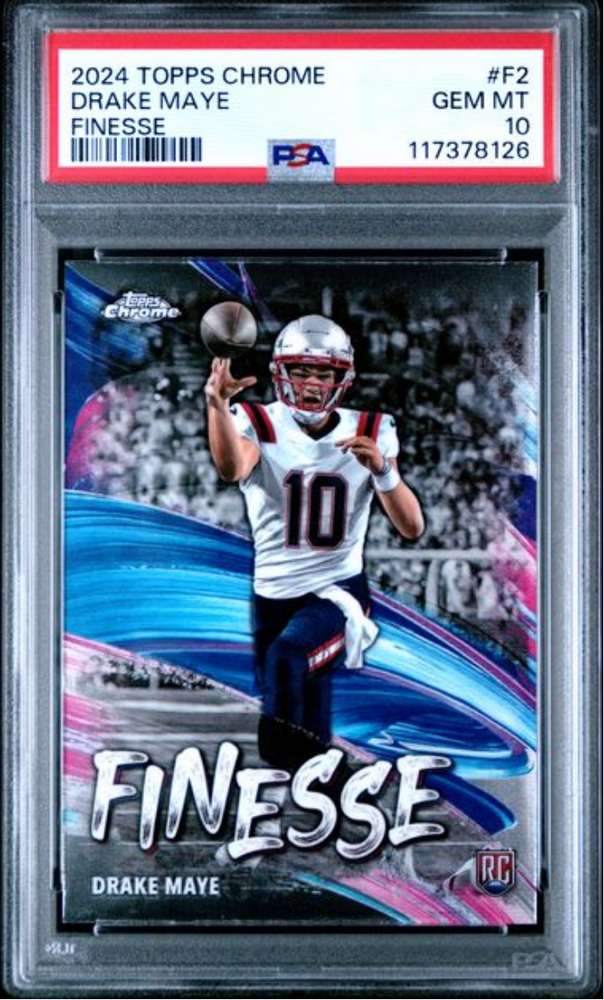 Graded 2024 Topps Chrome Drake Maye #F2 Finesse Rookie RC Football Card PSA 10 Gem Mint (ONLINE ORDER ONLY)