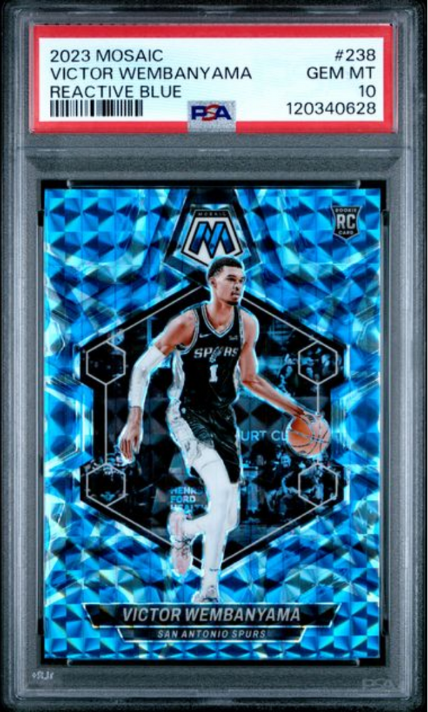 Graded 2023 Panini Mosaic Victor Wembanyama #238 Reactive Blue Rookie RC Basketball Card PSA 10 Gem Mint (ONLINE ORDER ONLY)