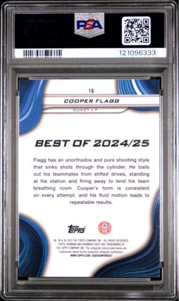 Graded 2024 Topps Bowman U Best Cooper Flagg #16 Rookie RC Basketball Card PSA 10 Gem Mint (ONLINE ORDER ONLY)