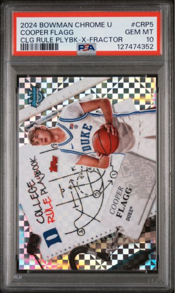 Graded 2024 Topps Bowman Chrome U Cooper Flagg #CRP5 College Rule Playbook Xfractor Rookie RC Basketball Card PSA 10 Gem Mint (ONLINE ORDER ONLY)