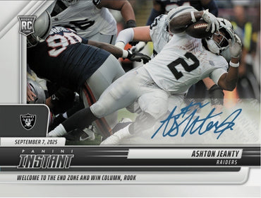 2025 Panini Instant NFL Ashton Jeanty #55 Auto /99 Las Vegas Raiders Rookie RC Football Card (ONLINE ORDER ONLY)
