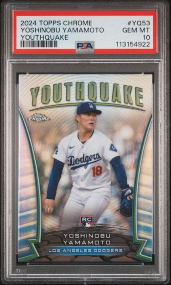 Graded 2024 Topps Chrome Yoshinobu Yamamoto #YQ53 Youthquake Rookie RC Baseball Card PSA 10 Gem Mint (ONLINE ORDER ONLY)