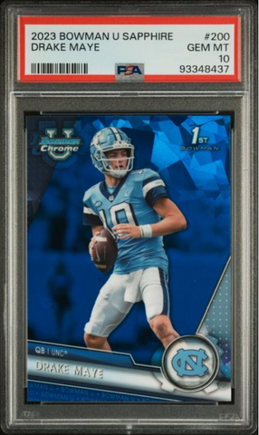 Graded 2023 Topps Bowman U Sapphire Drake Maye #200 Rookie RC Football Card PSA 10 Gem Mint (ONLINE ORDER ONLY)