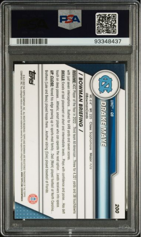 Graded 2023 Topps Bowman U Sapphire Drake Maye #200 Rookie RC Football Card PSA 10 Gem Mint (ONLINE ORDER ONLY)