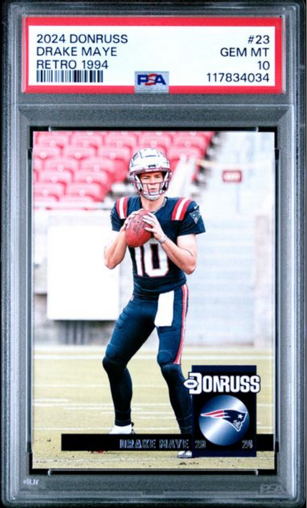 Graded 2024 Panini Donruss Drake Maye #23 Retro 1994 Rookie RC Football Card PSA 10 Gem Mint (ONLINE ORDER ONLY)