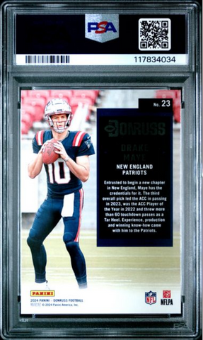 Graded 2024 Panini Donruss Drake Maye #23 Retro 1994 Rookie RC Football Card PSA 10 Gem Mint (ONLINE ORDER ONLY)