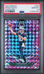Graded 2024 Panini Mosaic Drake Maye #303 Camo Pink Rookie RC Football Card PSA 10 Gem Mint (ONLINE ORDER ONLY)