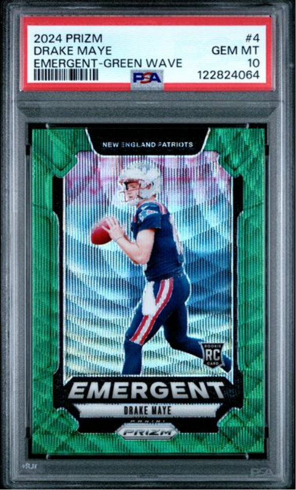 Graded 2024 Panini Prizm Drake Maye #4 Emergent Green Wave Rookie RC Football Card PSA 10 Gem Mint (ONLINE ORDER ONLY)