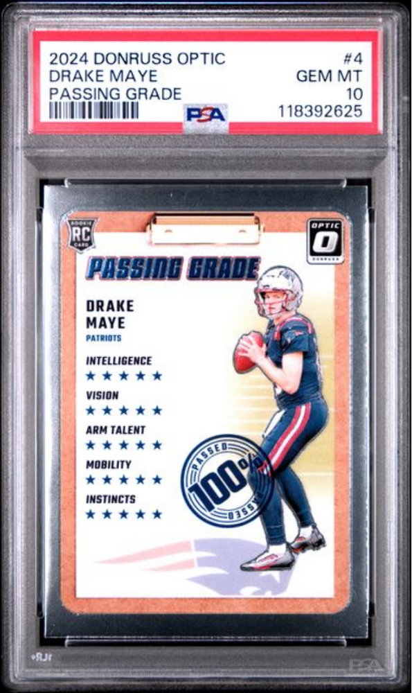 Graded 2024 Panini Donruss Optic Drake Maye #4 Passing Grade Rookie RC Football Card PSA 10 Gem Mint (ONLINE ORDER ONLY)