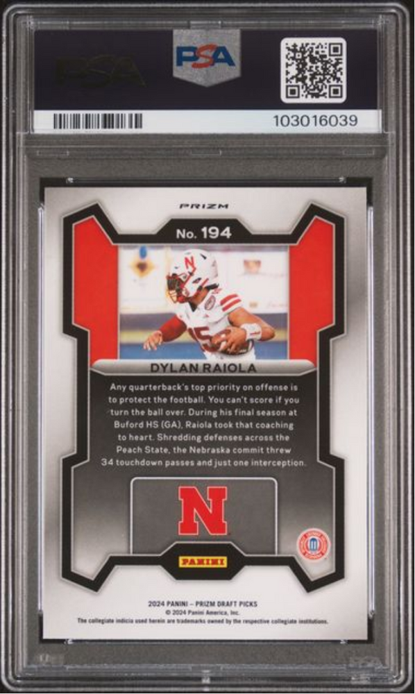 Graded 2024 Panini Prizm Draft Picks Dylan Raiola #194 Red Ice Rookie RC Football Card PSA 10 Gem Mint (ONLINE ORDER ONLY)