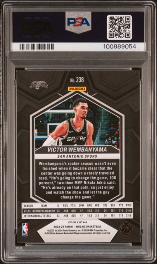 Graded 2023 Panini Mosaic Victor Wembanyama #238 Green Rookie RC Basketball Card PSA 10 Gem Mint (ONLINE ORDER ONLY)