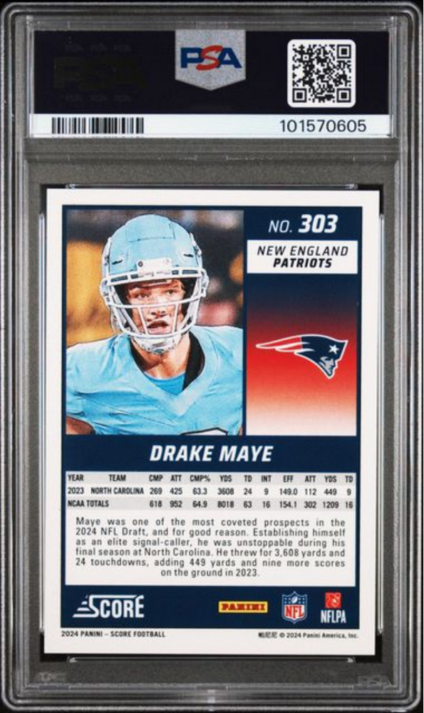 Graded 2024 Panini Score Drake Maye #303 Rookie RC Football Card PSA 10 Gem Mint (ONLINE ORDER ONLY)