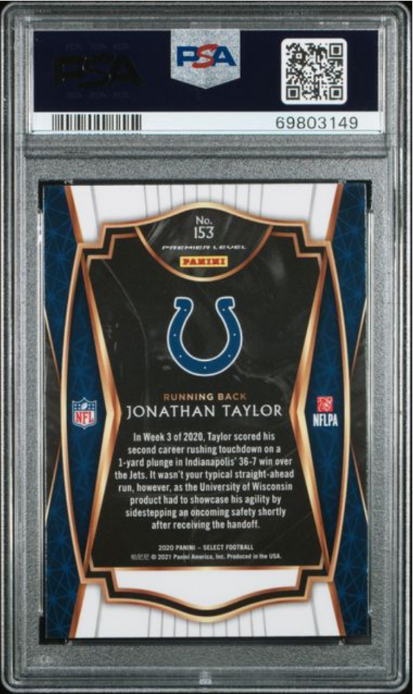 Graded 2020 Panini Select Jonathan Taylor #153 Rookie RC Football Card PSA 10 Gem Mint (ONLINE ORDER ONLY)