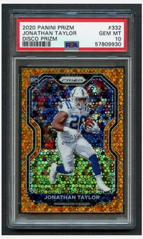 Graded 2020 Panini Prizm Jonathan Taylor #332 Disco Prizm Rookie RC Football Card PSA 10 Gem Mint (ONLINE ORDER ONLY)