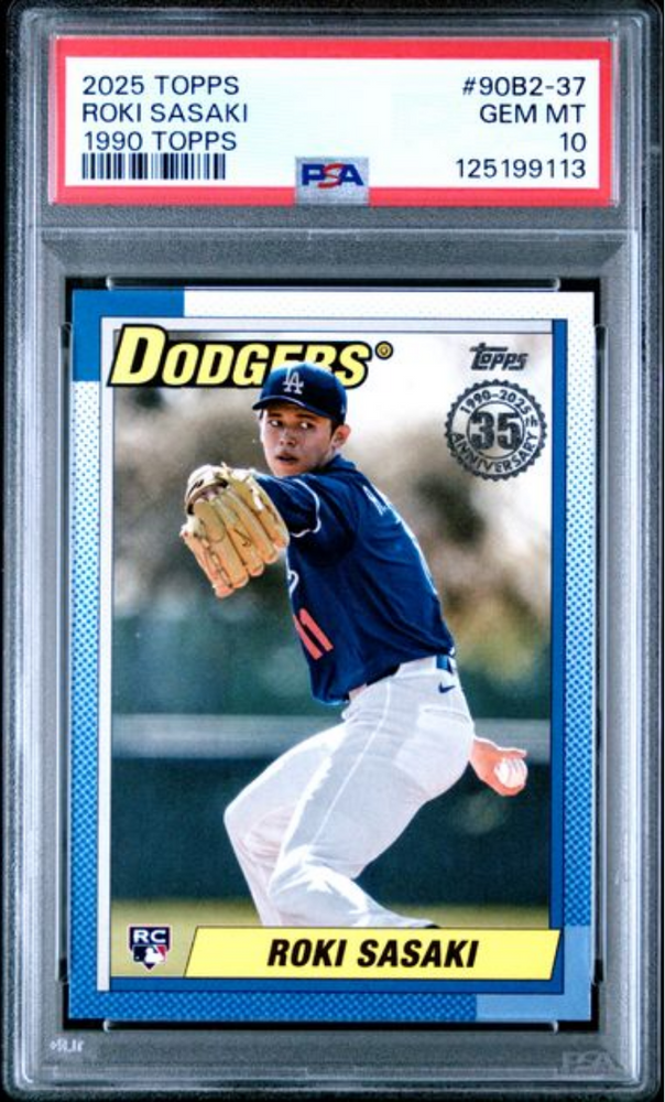 Graded 2025 Topps Roki Sasaki #90B2-37 1990 Topps Rookie RC Baseball Card PSA 10 Gem Mint (ONLINE ORDER ONLY)