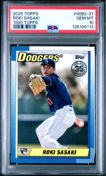 Graded 2025 Topps Roki Sasaki #90B2-37 1990 Topps Rookie RC Baseball Card PSA 10 Gem Mint (ONLINE ORDER ONLY)