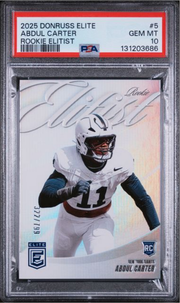 Graded 2025 Panini Donruss Elite Abdul Carter #5 Rookie Elitist /799 Rookie RC Football Card PSA 10 Gem Mint (ONLINE ORDER ONLY)